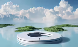 a white device sitting in the middle of a lake