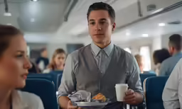 the man and woman have a meal in their seat