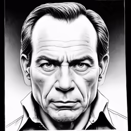 a black and white portrait of a man with an open face