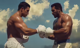 a couple of men wearing white gloves fighting each other