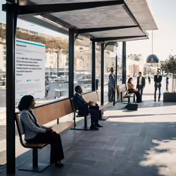 a group of people that are sitting on benches