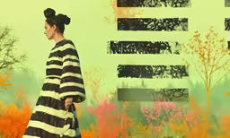 the young woman is walking in the woods