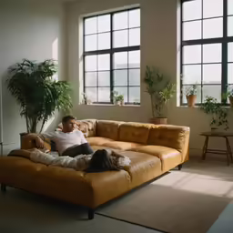 two people are sitting on a couch beside each other