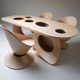 two wooden sculptures made with a single piece of plywood