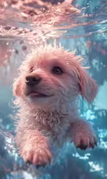 an adorable dog swimming underneath water in the ocean