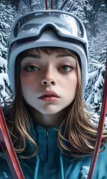 a digital painting of a girl wearing skis