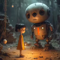 the robot and girl have the light in the hole