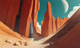 the painting is made in oil and paint it looks like the desert has some mountains on it