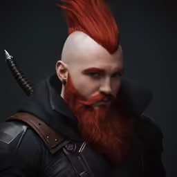 a male figure with red hair and a sword