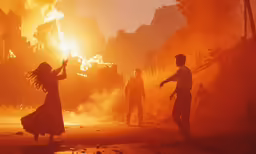 people dancing in front of fire