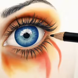 an eye with a large blue iris and white iris