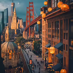 a bunch of people walking across a large bridge
