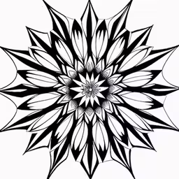 a large flower with black and white lines,a black and white drawing of an abstract flower