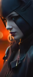 the head of a model with black clothes
