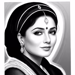 a drawing of an indian woman with her face covered in makeup