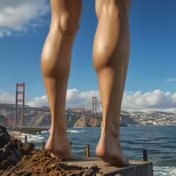 the large pair of bare legs of a beach goer