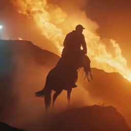 a cowboy riding through the dust on a horse