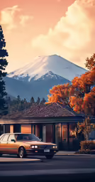 a car parked next to a small house