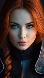 an image of a woman wearing black with red hair