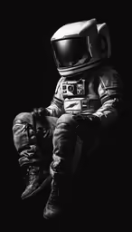 a man in space suits sitting on the ground