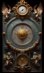 a large old clock with a golden decoration on it