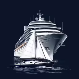 the large white ship in the dark water