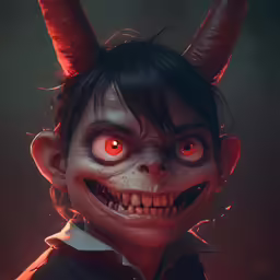 there is a woman with long horns and an evil make - up