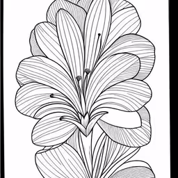 a drawing of a plant with leaves in black and white,a flower is drawn by a black and white line