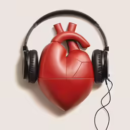 a heart with headphones on, with a long cord