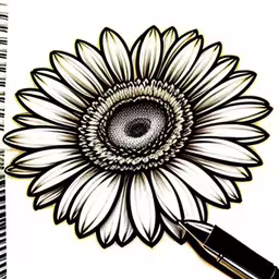 a pen sitting in the middle of a sketch,a drawing of a flower with a pen on it