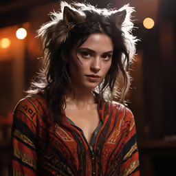 a women with a cat hair style on her head