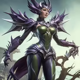 a woman with a futuristic costume holding a sword
