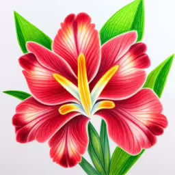 a drawing of pink and yellow flower on a white background