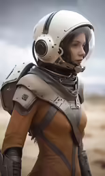 a person wearing a helmet and standing in a field