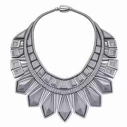 the new buccili jewelstuff is a beautiful statement piece, as well as an ornate necklace, earrings, and ring,the necklace with tear drops and an elegant design,a necklace with multiple stone shapes,a white necklace with black diamonds on it,an elaborate necklace with large diamonds