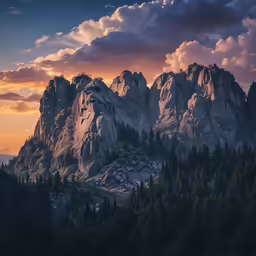 sunset lights on the rocks and trees