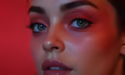 a young woman with bright, red makeup