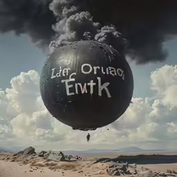 a balloon flying in the sky with words written on it