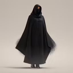 a woman in a black cape and boots
