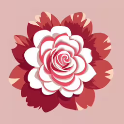 a large flower that is in the center of a pink background,a large paper flower with red and white petals