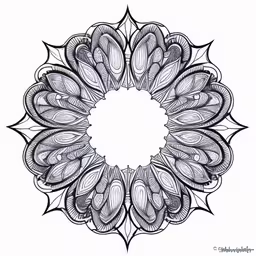 a circular design with some feathers and leaves