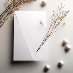 an empty sheet of paper, with some dried flowers