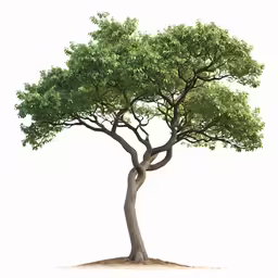 an old tree with very green leaves on the top