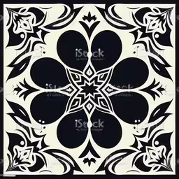 a black and white floral motif in an old fashioned style royalty photo,an old decorative tile with floral design on it,a tile design of a flower with decorative lines royalty illustration,a black and white floral design with white flowers on a black background,black and white abstract design with black background