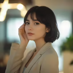 a young asian woman with shoulder length black hair and an blunt nose
