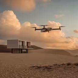 a small airplane is flying over a house