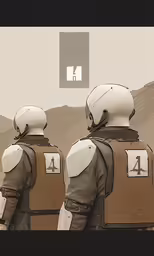 two soldiers standing with a hill in the background