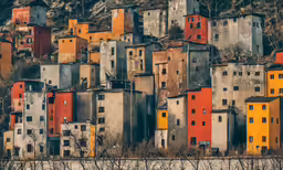 many colorful houses are on the hill together