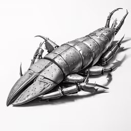 metal art of lobster lying on its side