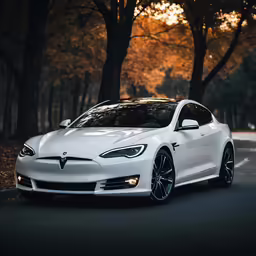 a white masera sits on the road in front of trees